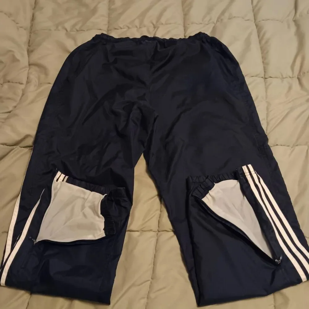 Adidas Mens Large Vintage Blue Windbreaker Track Pants 2004 Zipper Legs 3 stripe